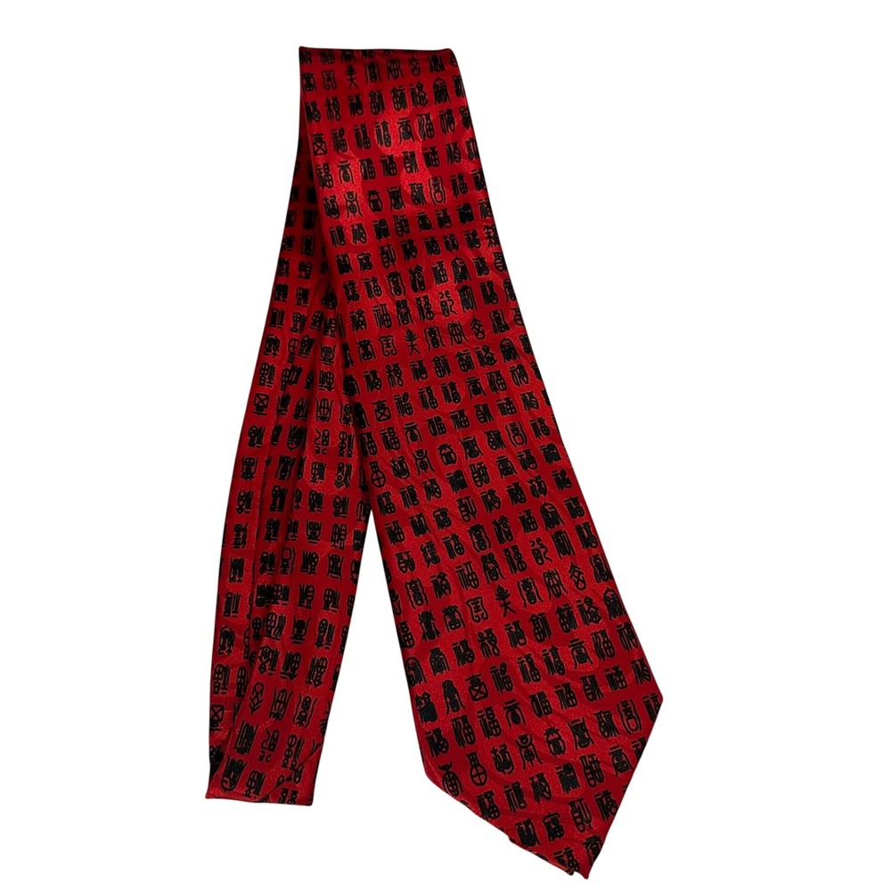 Kailong Mens Red Black Chinese‎ Character Calligraphy Silk Handmade Necktie Tie